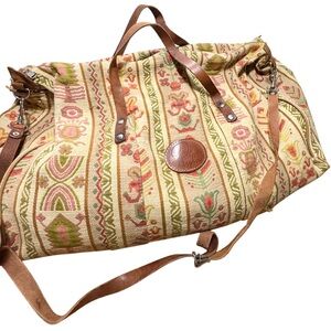 vintage RULA tapestry floral shoulder bag leather strap handbag bag travel